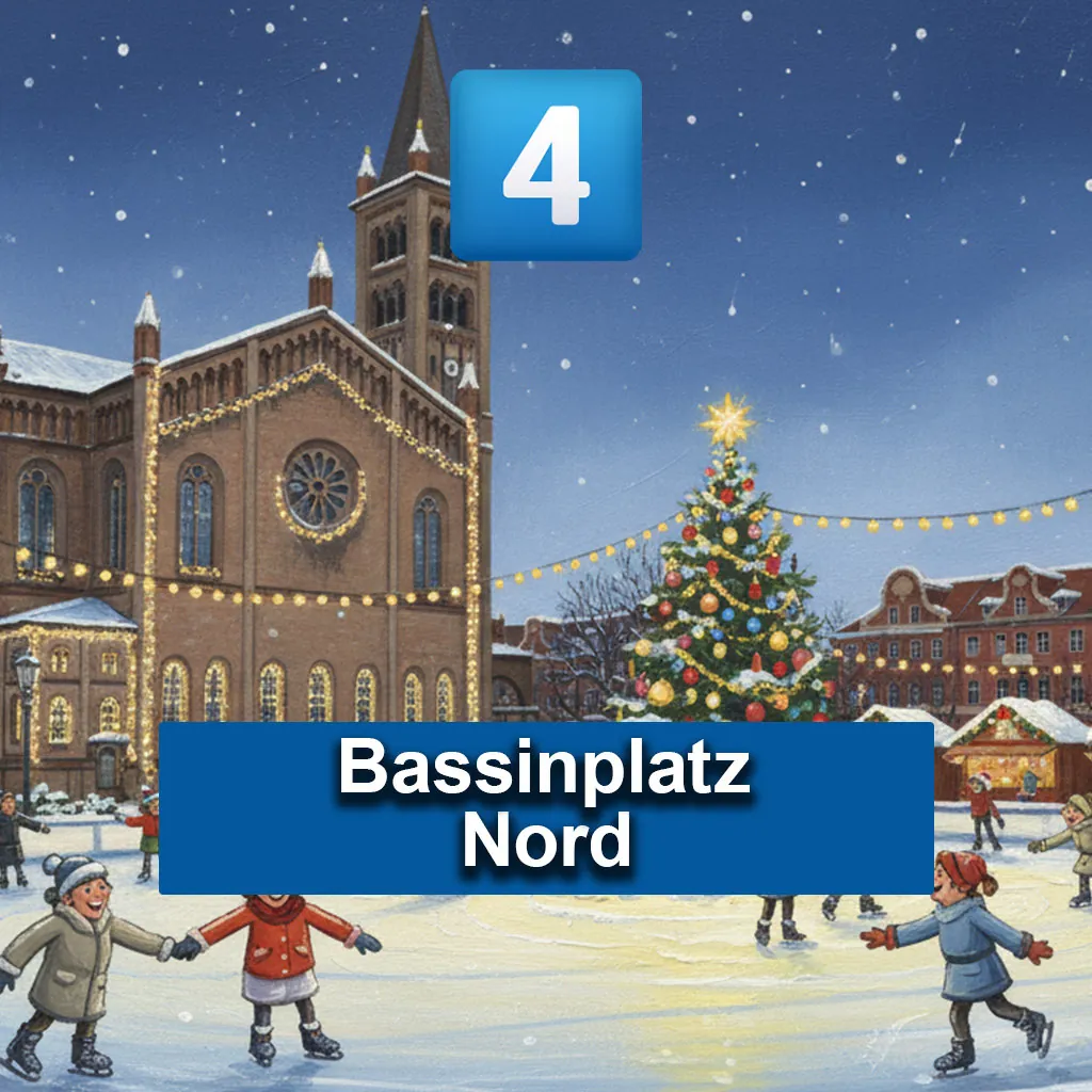 Eisbahn und Hütten auf dem Bassinplatz Nord in Potsdam